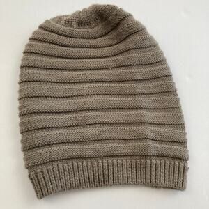 Portolano One Size Wool Blend Chunky Knit Oatmeal Tan Slouchy Beanie Winter Hat